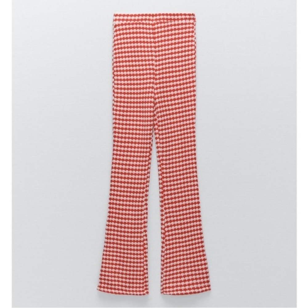 Zara red white knit high waisted flare stretchy pull on pants 70’s hippie retro - Picture 4 of 12